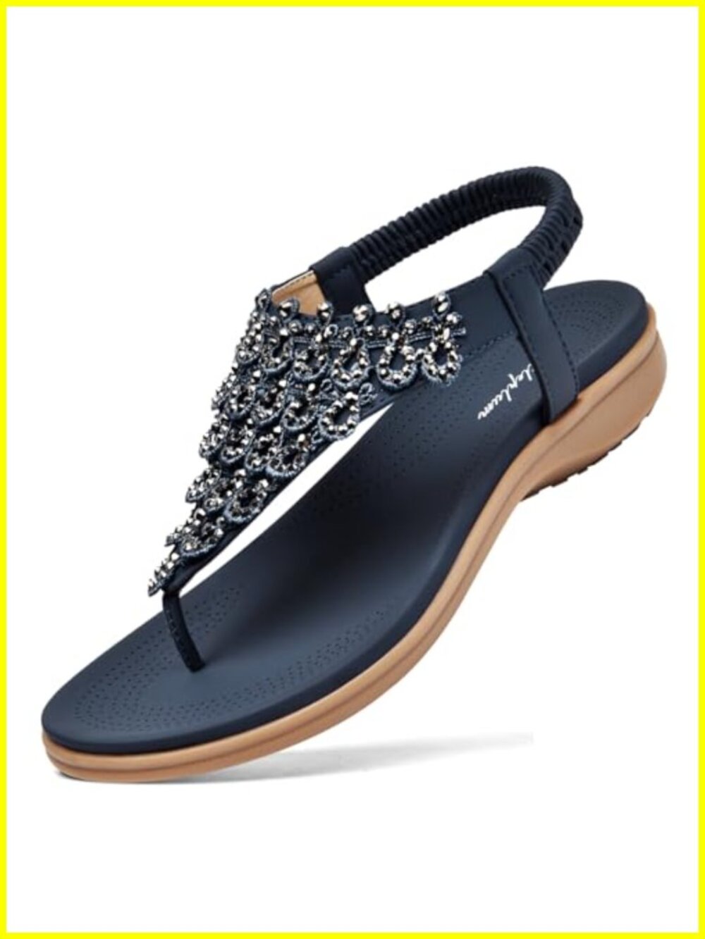 Sandals with Arch Support Rhinestone T-Strap Slingback Comfort Summer Shoes for